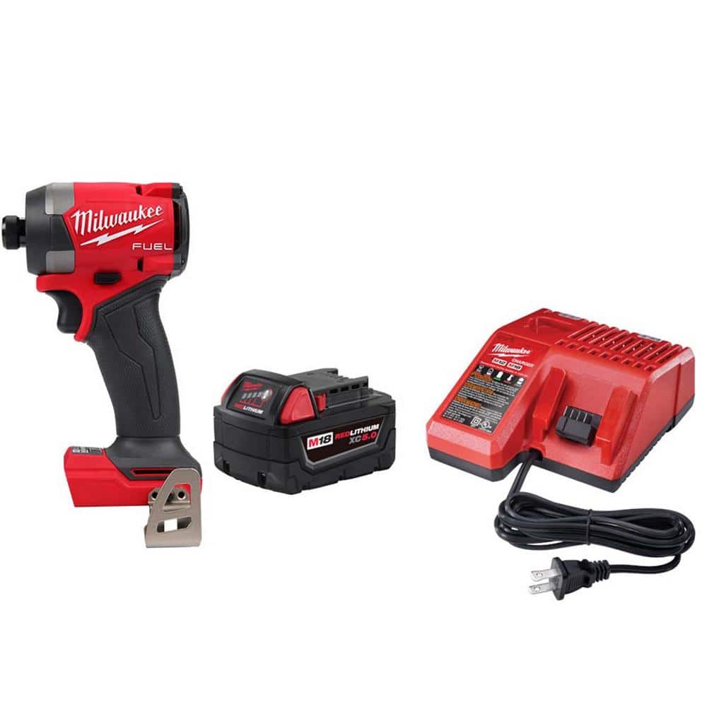 Milwaukee M18 18-V Lithium-Ion XC Starter Kit with One 5.0Ah Battery, Charger and 1/4 in. Hex Impact Driver -  48-59-1850-2953