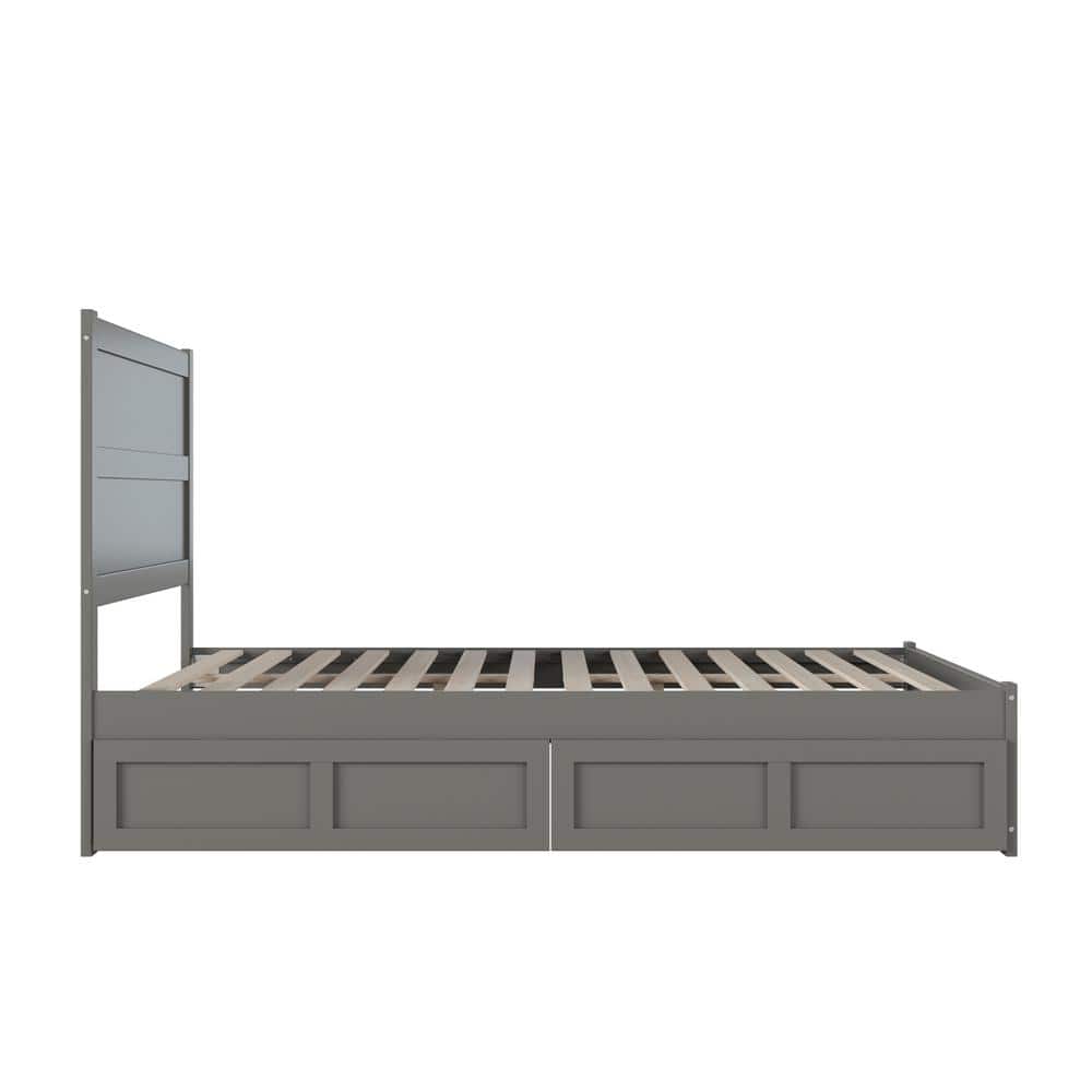 Gray Queen Wood Platform Bed with Storage Drawers