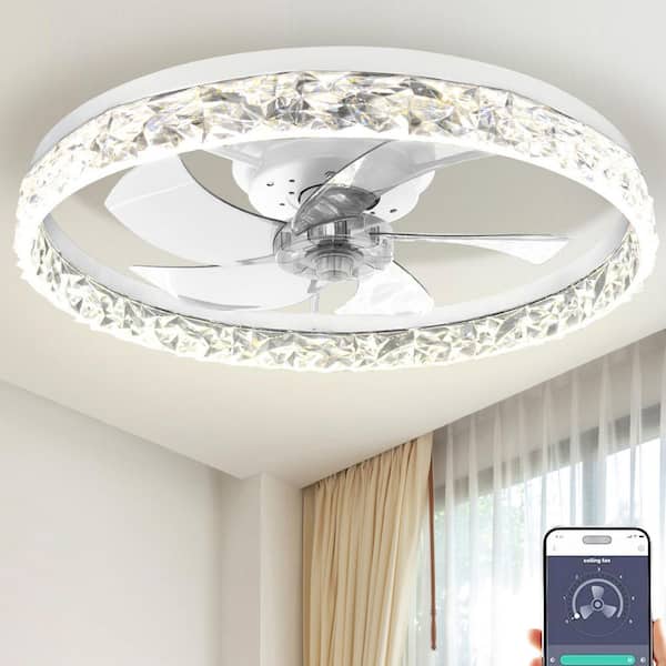 20 in. Indoor Low Profile Ceiling Fans with Lights, Remote DC Quiet Motor Stepless Dimmable 6 Speeds for Bedroom-White