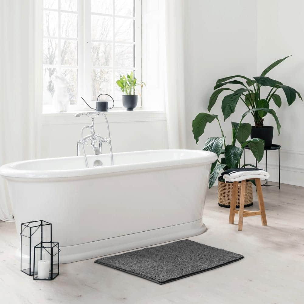 Dark Gray Plush Shag Chenille 2-Piece Bath Mat Set
