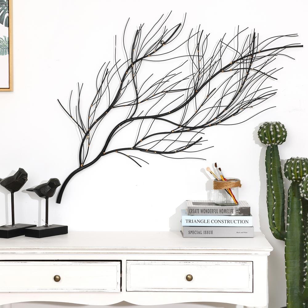LuxenHome Black and Gold Metal Branch Wall Sculpture