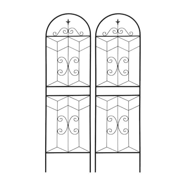 Outddor Black Metal 19.7 in. W x 71 in. H Rustproof Garden Trellis Flower Support for Climbing Plants(2-Pack)
