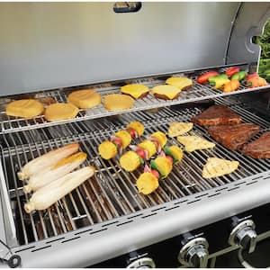 6-Burner with Side Burner Propane Gas Heavy-Duty Grill with Silk Screen Control Panel and Side Shelves