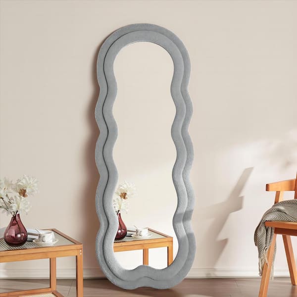 ORGANNICE 24 in. W x 63 in. H Irregular Gray Wave Shaped Flannelette Wood Framed Full Length Mirror