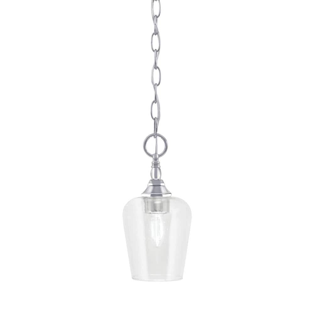 Elva 100-Watt 1-Light Chrome Shaded Pendant Light with 5 in. Clear Bubble G