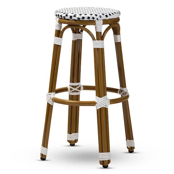Joelle 28 in. Navy and White Bar Stool