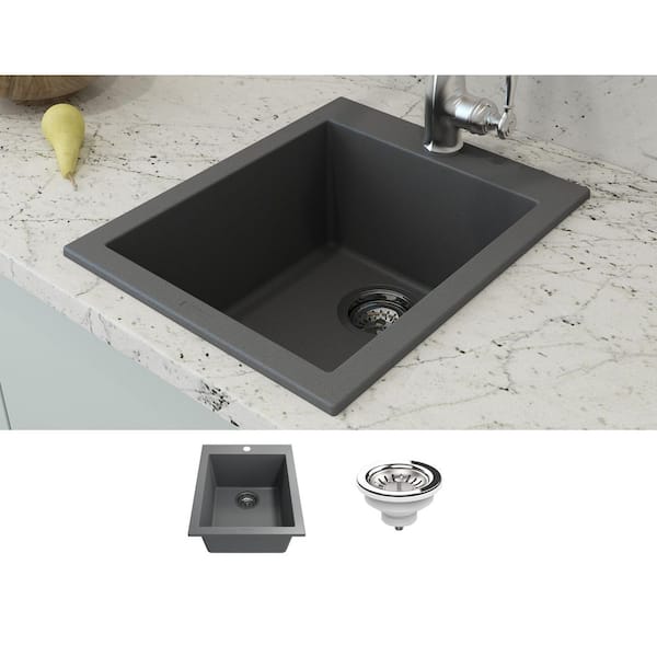 Hyperion Granite Composite 16 in. Single Hole Drop-In/Undermount Single Bowl Bar Sink in Concrete Gray