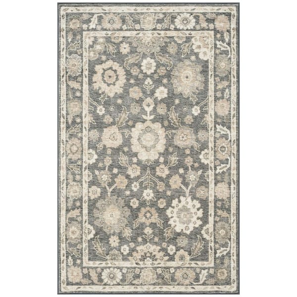 Smart Wash Aura Charcoal 5 ft. x 7 ft. Oriental Machine Washable Indoor Area Rug
