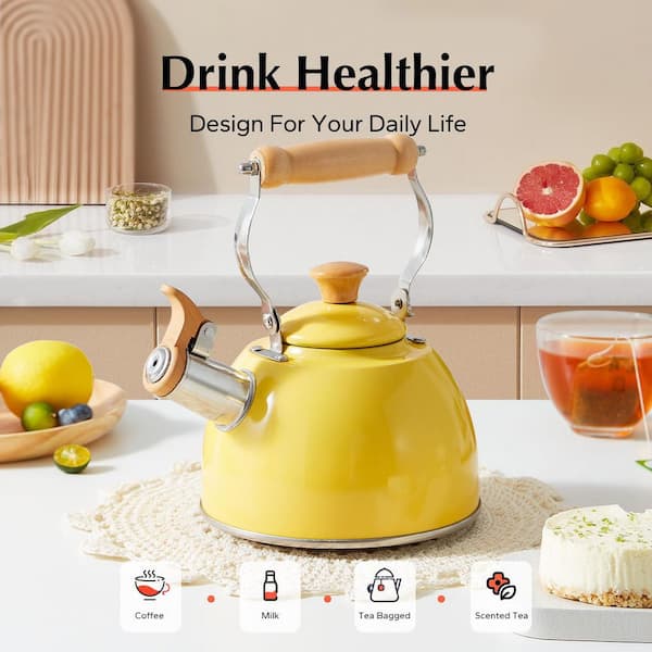 Wudkey Yellow 1.6 qt. Food Grade Stainless Steel Stovetop Tea