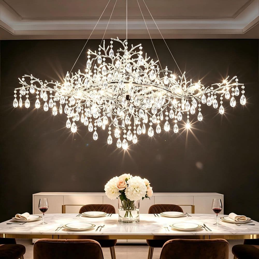 ARISKEEN 47 in. 12-Lights Silver Luxury Crystal Linear Chandelier