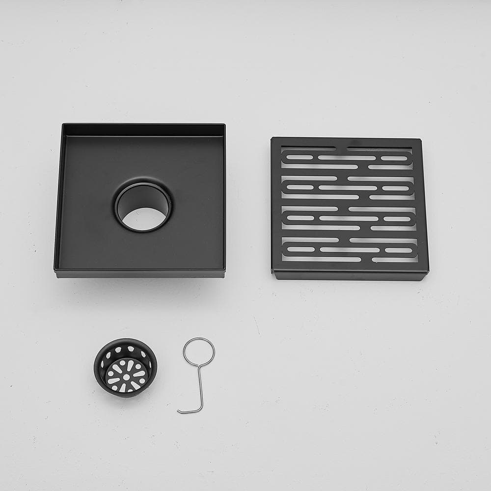 Matte Black Square Stainless Steel Shower Drain with Strainer