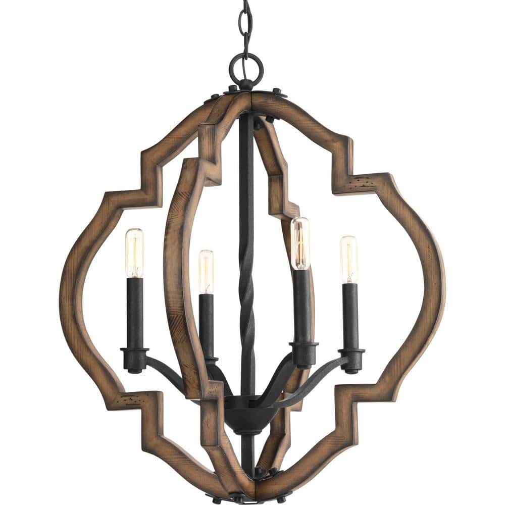 Spicewood Gilded Iron and Wood 4-Light Chandelier