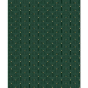 Boutique Collection Green Metallic Geometric Key Non-pasted Paper on Non-woven Wallpaper Roll