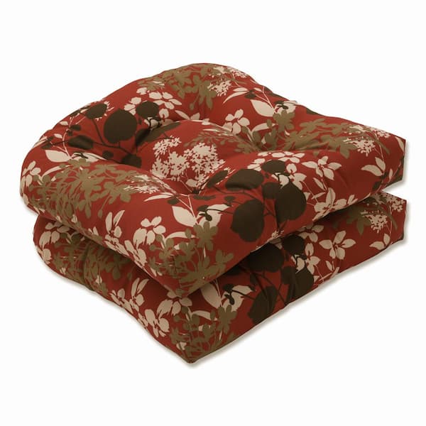Pillow Perfect Floral 19 in. x 19 in. Outdoor Dining Chair Cushion in Brown/Red (Set of 2)