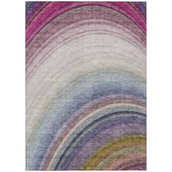 HomeRoots Beige, Purple, Ivory 9 ft. x 12 ft. Woven Abstract Polyester Rectangle Indoor/Outdoor Area Rug