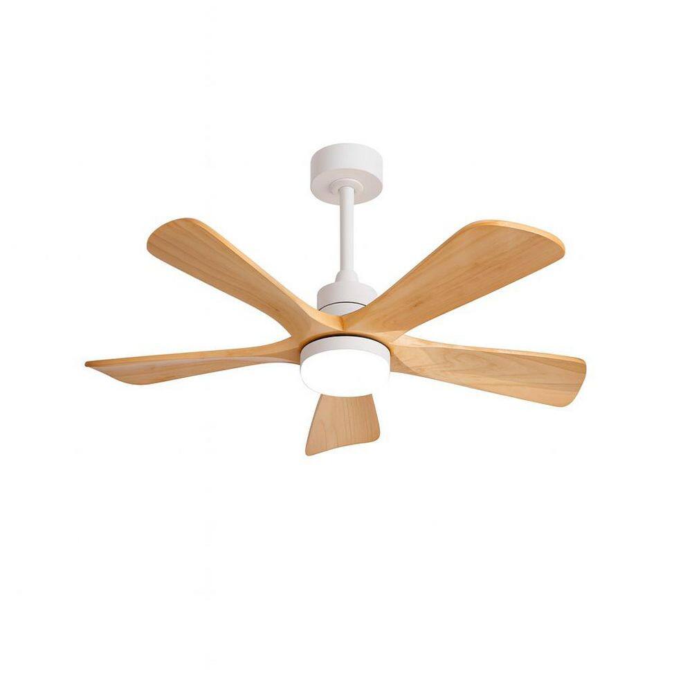 42 in.White Housing Solid Oak Brown Blades Downrod Mount Ceiling Fan w/ Standard LED Light, Remote, Reversible DC Motor price history on PriceWatchPro