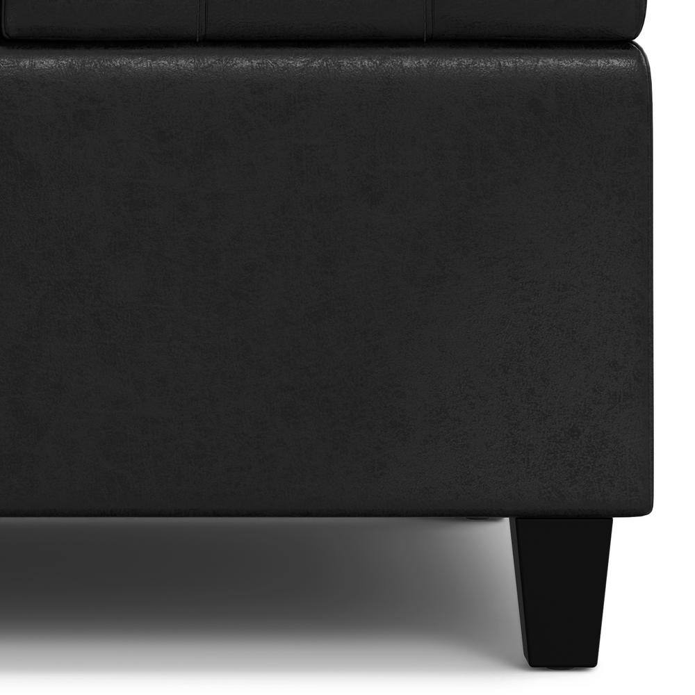 Harrison Distressed Black Tufted Faux Leather Storage Ottoman