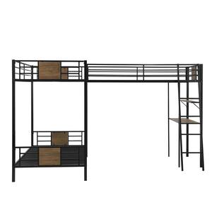 Otis Black Twin Over Twin L-Shaped Bunk Bed with Twin Size Loft Bed Attached