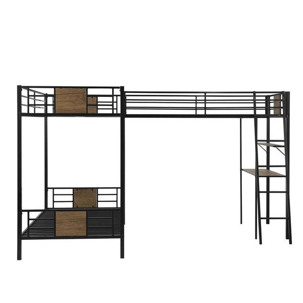 Utopia 4niture Otis Black Twin Over Twin L-Shaped Bunk Bed With Twin ...