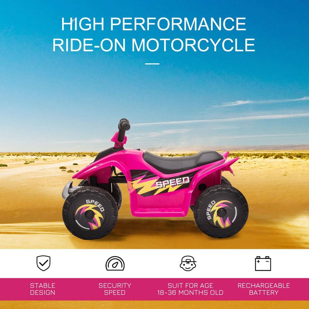 6V Pink Electric Motorized Quad with Safety Features