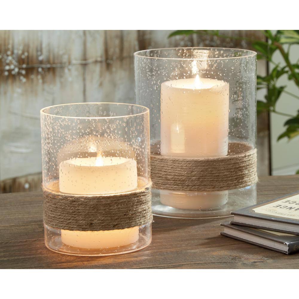 Eudocia Seeded Glass Candle Holder Set with Hemp Rope Accent