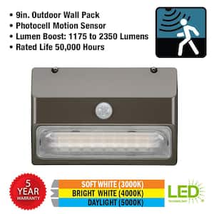 120 Degree 9 in. Motion Sensing Outdoor Dusk to Dawn LED Security Light Wall Pack 2350 Lumen 3000K 4000K 5000K (4-Pack)