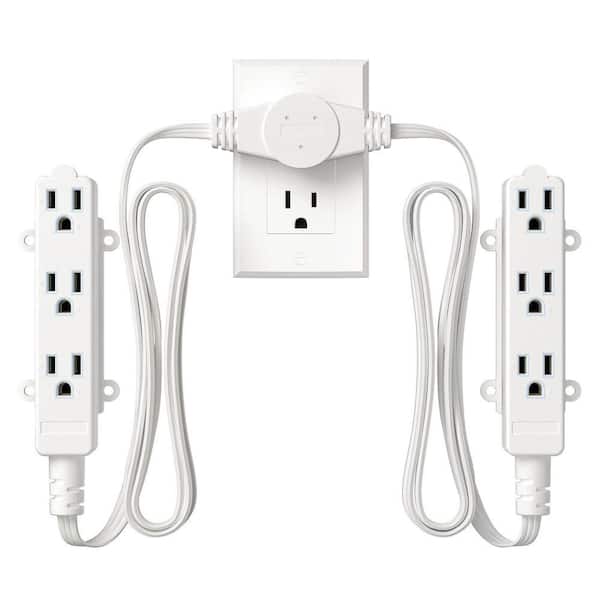 10 ft. 16 / 3 AWG Indoor Twin Extension Cord with 2 3-Prong 3 Outlets, SPT-3 Flat Plug, White