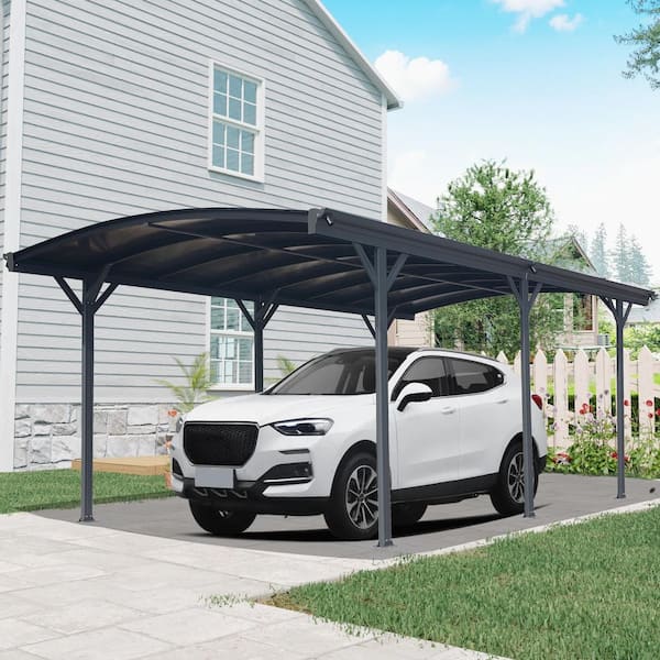 IMagacFun 10 ft. W x 19 ft. D x 7 ft. H Black Roof Aluminium Carport