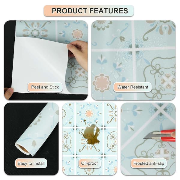 Jeedeson 16 MIL Light Blue Vinyl Sheet Flooring 23.62 in. x 16.4