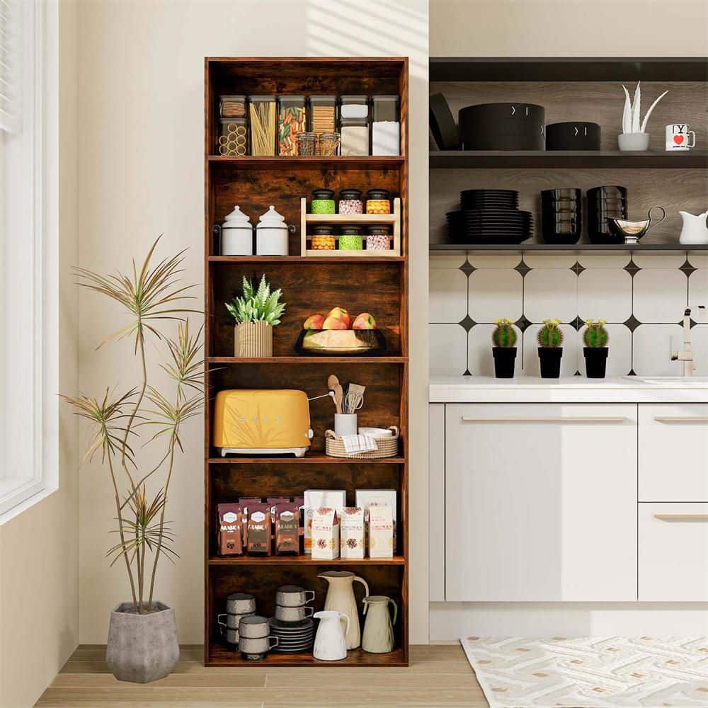 Costway 70 in. Tall Brown Wood 6-Tier Bookcase with 6-Open Shelves