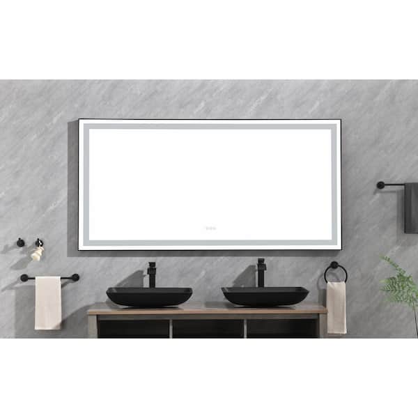 Aoibox 72 in. W x 36 in. H LED Bathroom Mirrors Rectangular Aluminium Framed, Anti-Fog Wall Mounted Bathroom Vanity Mirror