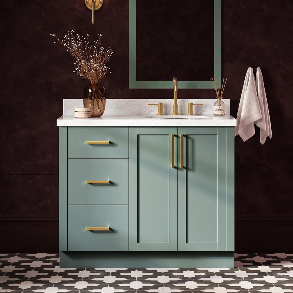 Loren 42 in. Single Sink Freestanding in Vintage Green Bath Vanity with Italian Carrara Marble Top price history on PriceWatchPro