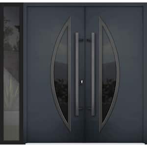 6501 84 in. x 80 in. Left-hand/Inswing Sidelite Tinted Glass Black Enamel Steel Prehung Front Door with Hardware