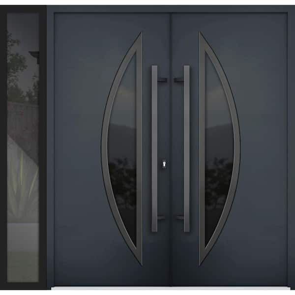 VDOMDOORS 6501 86 in. x 80 in. Left-hand/Inswing Sidelite Tinted Glass Black Enamel Steel Prehung Front Door with Hardware
