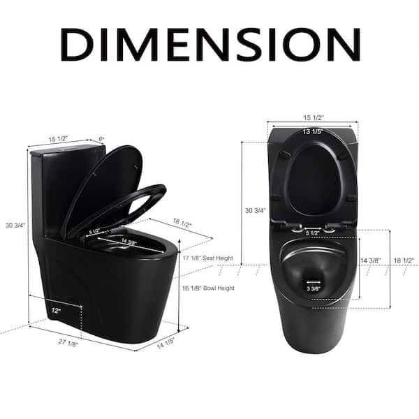 1.1/1.6 GPF Dual-Flush Elongated 1-Piece Toilet in Matte Black with Comfort Seat Height Soft-Close Seat(Seat included)