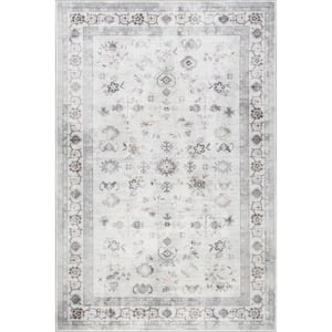 Lauren Liess Light Grey 4 ft. x 6 ft. Dayflower Vintage Machine Washable Indoor/Outdoor Patio Rug