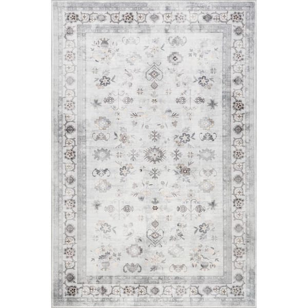 RUGS USA Dayflower Vintage Machine Washable Light Grey 4 ft. x 6 ft. Indoor/Outdoor Patio Rug