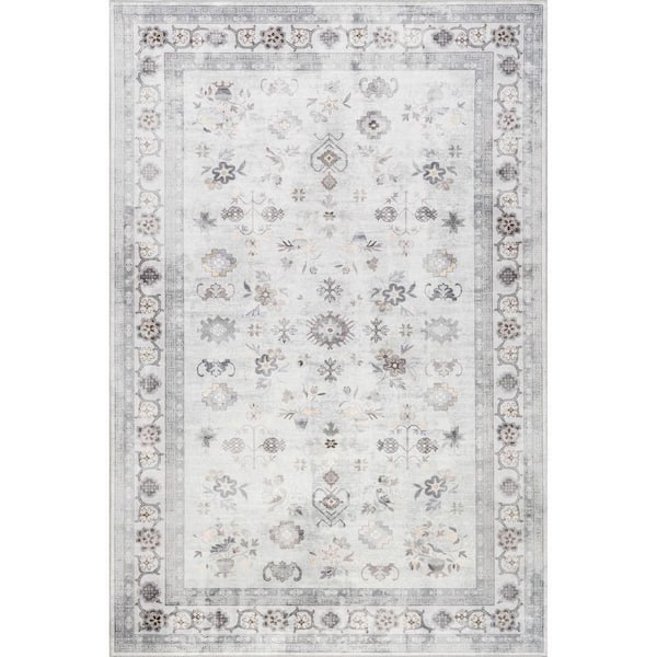 RUGS USA Dayflower Vintage Machine Washable Light Grey 3 ft. x 5 ft. Indoor/Outdoor Patio Rug