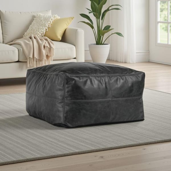 Black Leather Rectangle Accent Ottoman