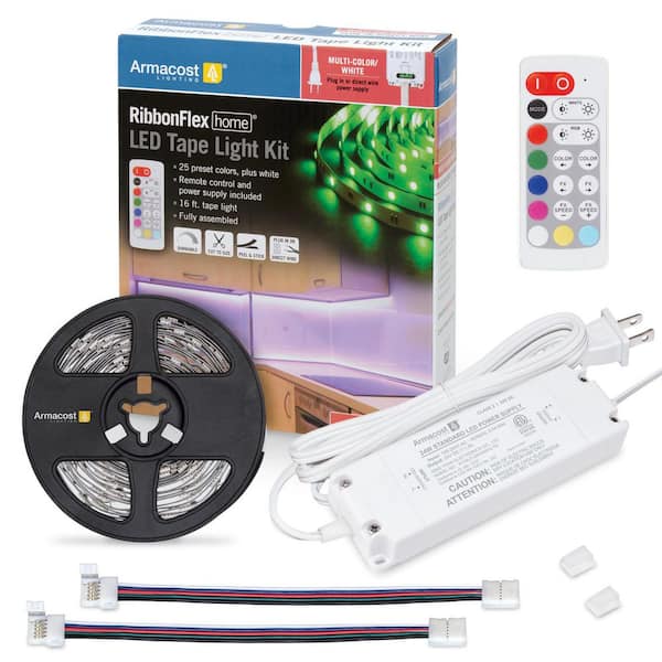 Armacost Lighting RibbonFlex Home 16 ft. White and RGB Tape Light Hardwire Kit with Remote
