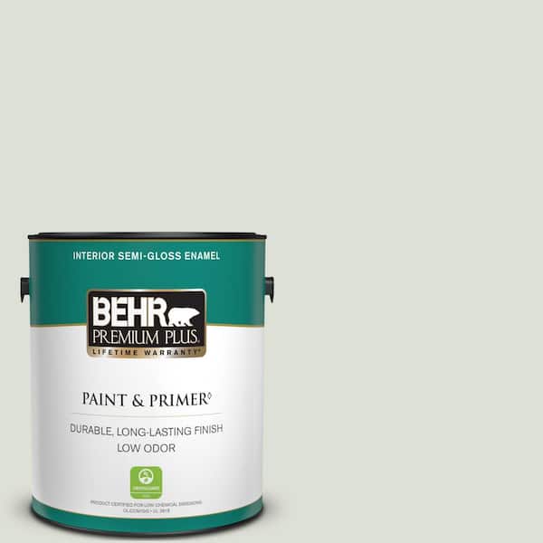 BEHR PREMIUM PLUS 1 gal. #N390-1 Light Mist Semi-Gloss Enamel Low Odor Interior Paint & Primer