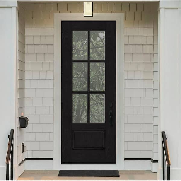 Regency 36 in. x 96 in. 3/4-6 Lite Clear Glass RHOS Onyx Stained Fiberglass Prehung Front Door