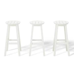 Laguna 29 in. HDPE Plastic All Weather Backless Round Seat Bar Height Outdoor Bar Stool in White (Set of 3)