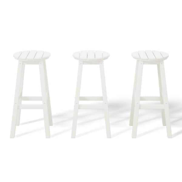 WESTIN OUTDOOR Laguna 29 in. HDPE Plastic All Weather Backless Round Seat Bar Height Outdoor Bar Stool in White (Set of 3)