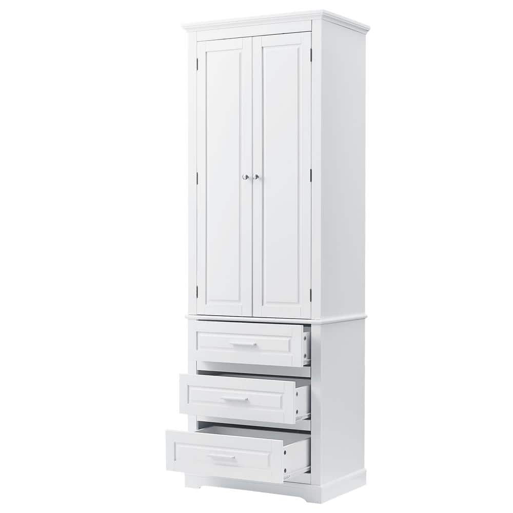 24 in. W x 15.7 in. D x 70 in. H White Linen Cabinet Tall Storage Cabinet w