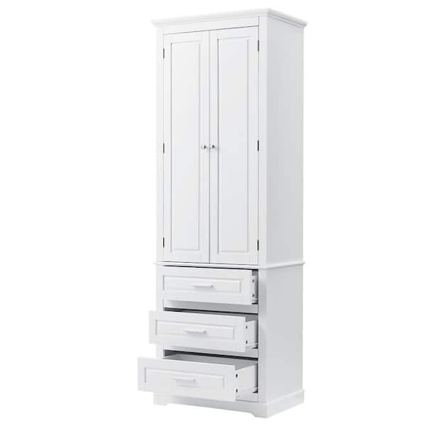 Unbranded 24 in. W x 15.7 in. D x 70 in. H White Linen Cabinet Tall Storage Cabinet with Three Drawers for Bathroom