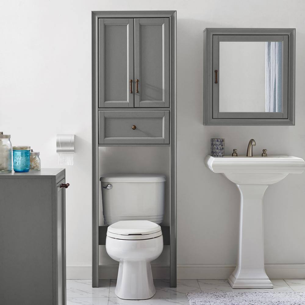 Gray Over-the-Toilet Storage Cabinet with Adjustable Shelving