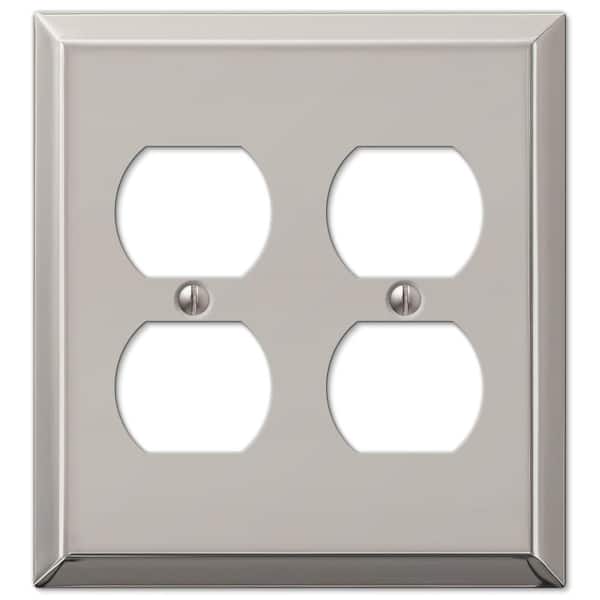 AMERELLE Metallic 2 Gang Duplex Outlet Steel Wall Plate - Polished Nickel