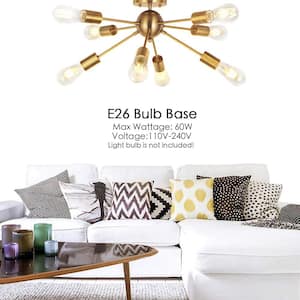 8-Light Brushed Gold Sputnik Chandelier Modern Aluminum LED Flush Mount For Kitchen Dining Room Bed Room Hallway