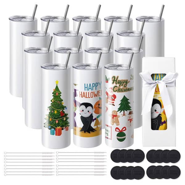 VEVOR 16-Pack Sublimation Tumblers 20 oz. Skinny Straight, Stainless Steel Sublimation Tumblers Blank